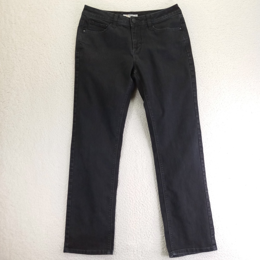 Lee Perfect Fit Black Straight Leg Jeans Womens Size 12 Medium Mid Rise Stretch